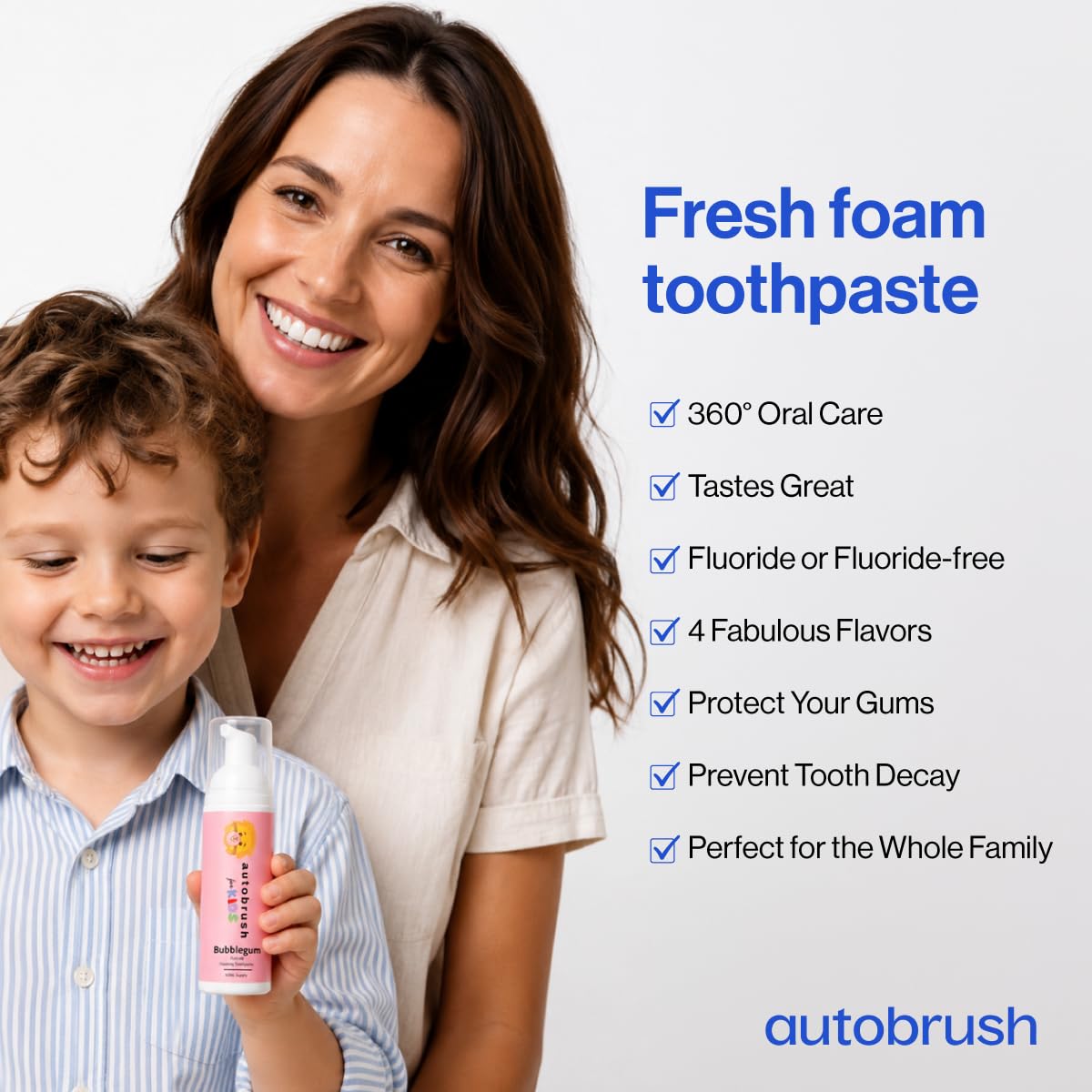 autobrush Fluoridschäumende Zahnpasta für Kinder, Wassermelonengeschmack, Aufhellung und Tiefenreinigung, reisefreundlich, Anti-Hohlraum (3 Stück)