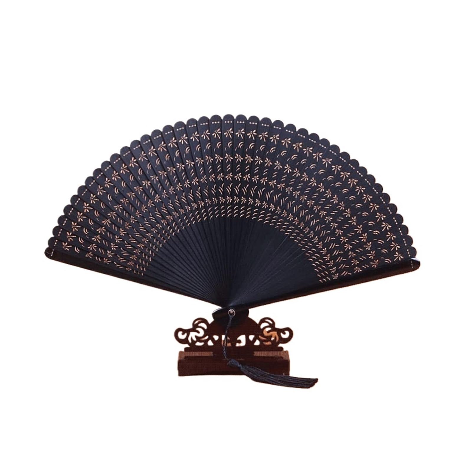 Folding Fans Hand Fan Hollowed Hand Held Folding Fans with Tassel for Wedding Decoration Birthday Home Gift Dragonfly Pattern Decorative(Color:Rood) (zwart one size)