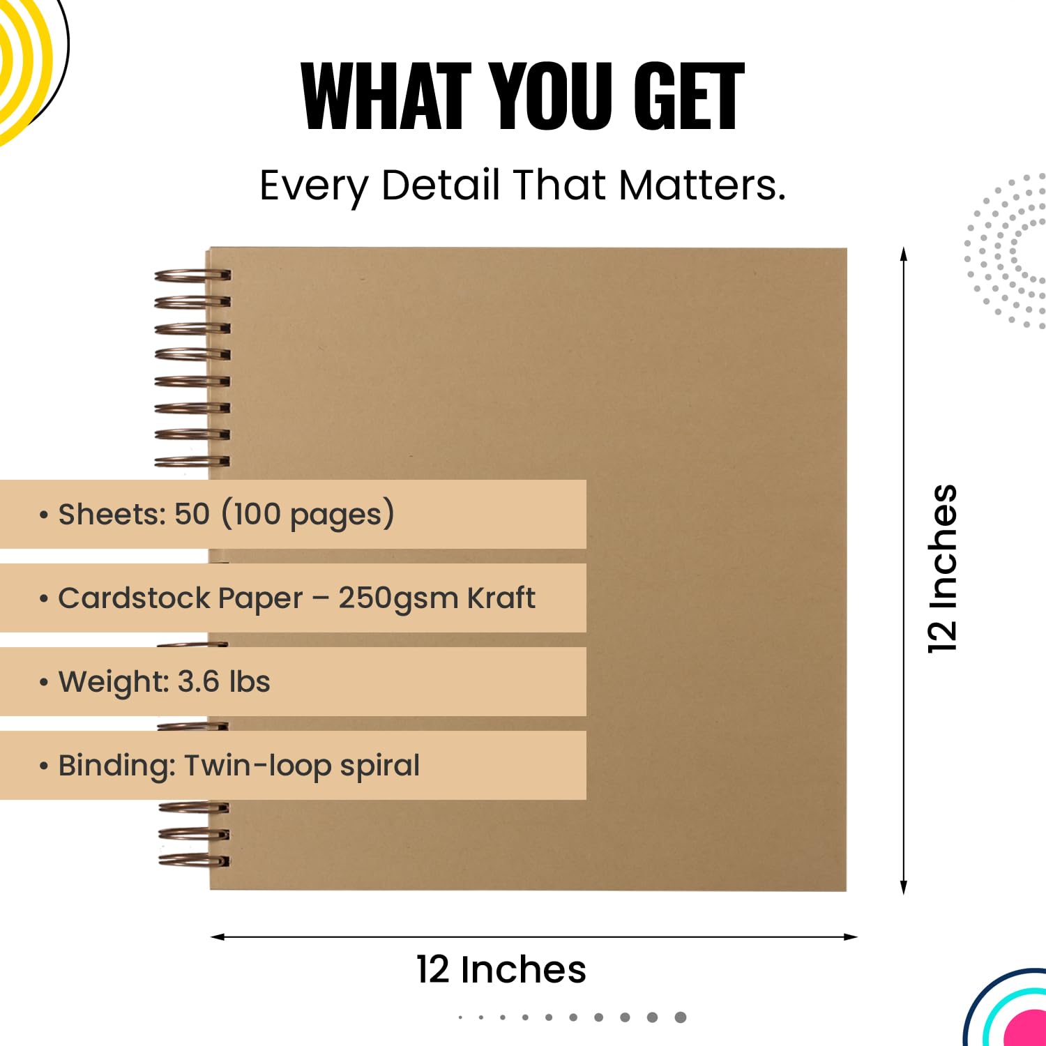 Álbum de recortes de 12 x 12 pulgadas | Álbum de recortes de tapa dura | Cuaderno de tapa dura de papel kraft con 50 hojas | Álbum de recortes y recuerdos de la vida o uso como libro de invitados,