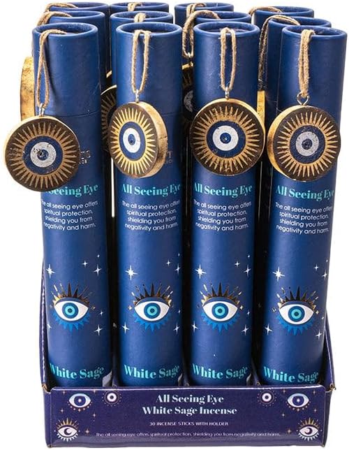 SET/12 ALL SEEING EYE WHITE SAGE INCENSE STICKS DISPLAY C/4