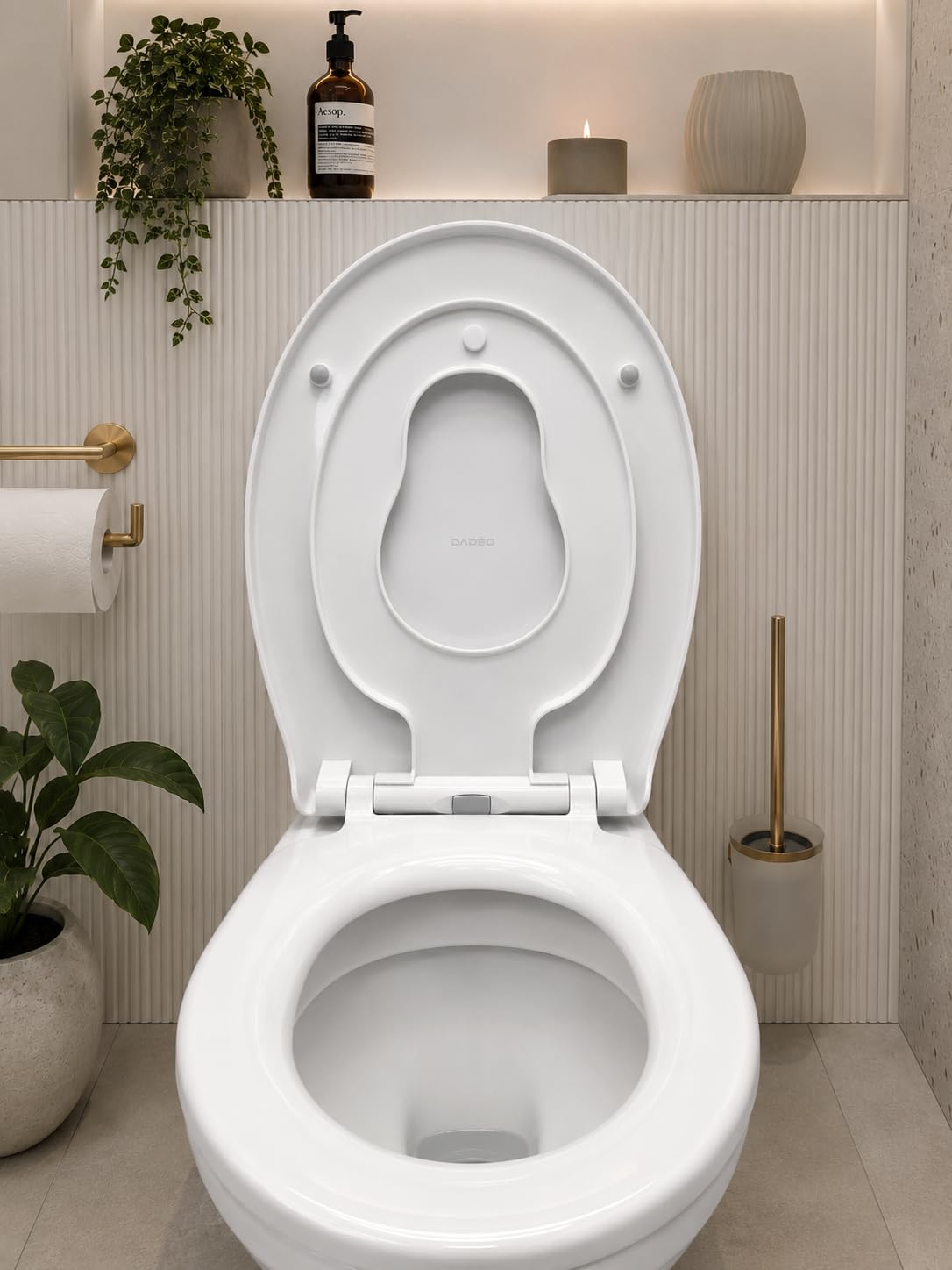 Sedile WC familiare 2 in 1 con riduttore magnetico per bambini, chiusura morbida e fissaggi regolabili, rimozione rapida (forma O)