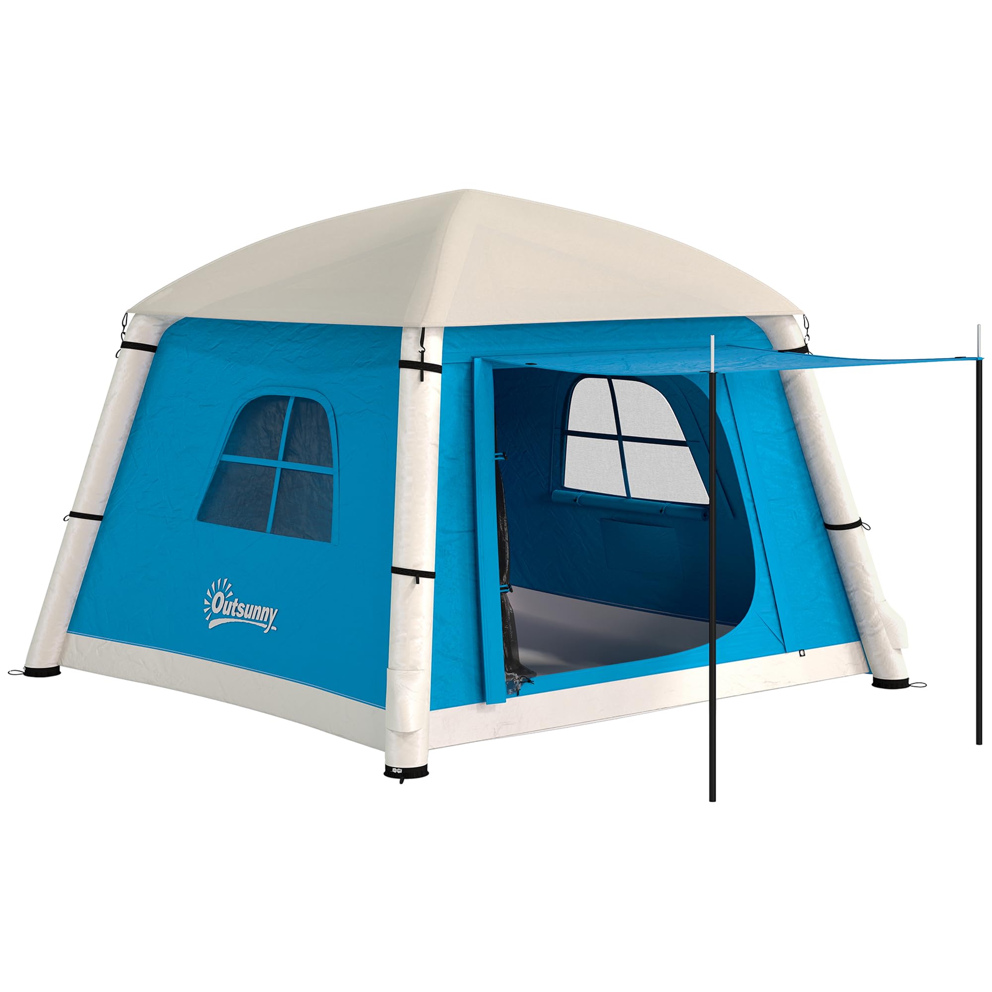 Outsunny Inflatable Camping Tent w/Hand Pump, Easy Setup 1/2 Person Blow Up Tent Waterproof 190T Taffeta w/Mesh Windows, Doors and Carry Bag, Light Blue โ image 1