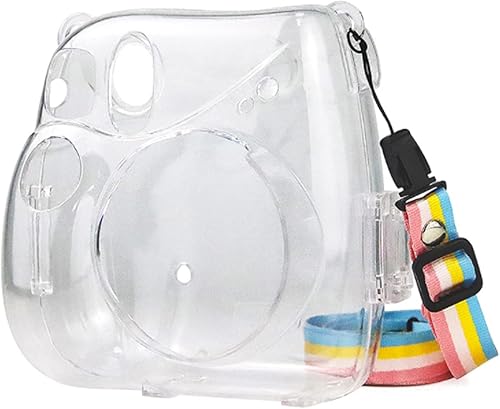 Funda transparente para cámara instantánea Fujifilm Instax Mini 7+ 7 Plus, funda de cristal para cámara con correa de hombro extraíble
