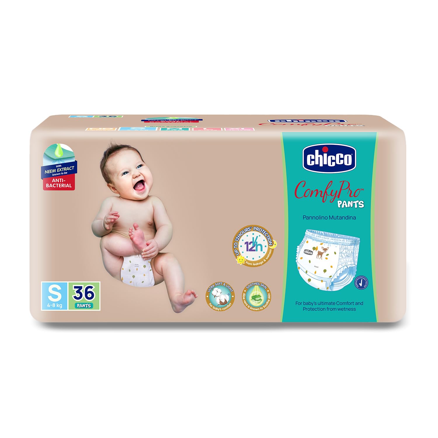 Chicco Comfy-Pro Pant Style Baby Diapers | Anti-bacterial benefits | Ultra Soft & 12hrs protection | Wetness indicator & Disposing Tapes - Small, 36 Count, 4-8 Kg-image-24