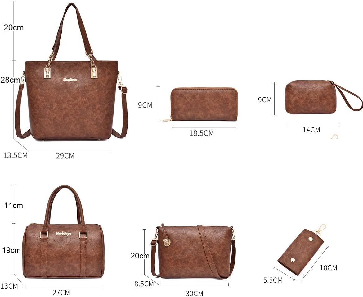 Ladies Handbag Set Large Capacity Fashion Shoulder Bag Messenger Bag Clutch Bag 6-Piece Wallet Set