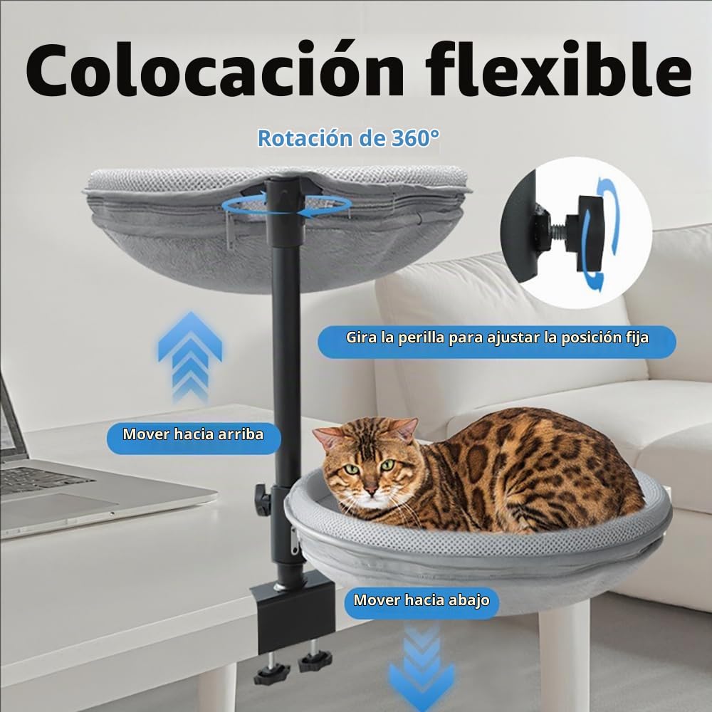 Hamaca para Gato Giratoria 360°, Altura Ajustable, con 4 Fundas Extraíbles y Lavables, Utilizable En Todas Las Estaciones, Cama para Gato (Gris), Capacidad Máxima De 28 Libras
