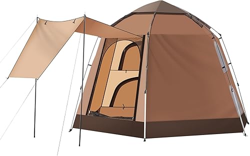 TUKAILAI Tienda de campaña instantánea, diseño hexagonal, tienda de campaña automática con 4 ventanas de malla y 1 puerta, tienda desplegable de