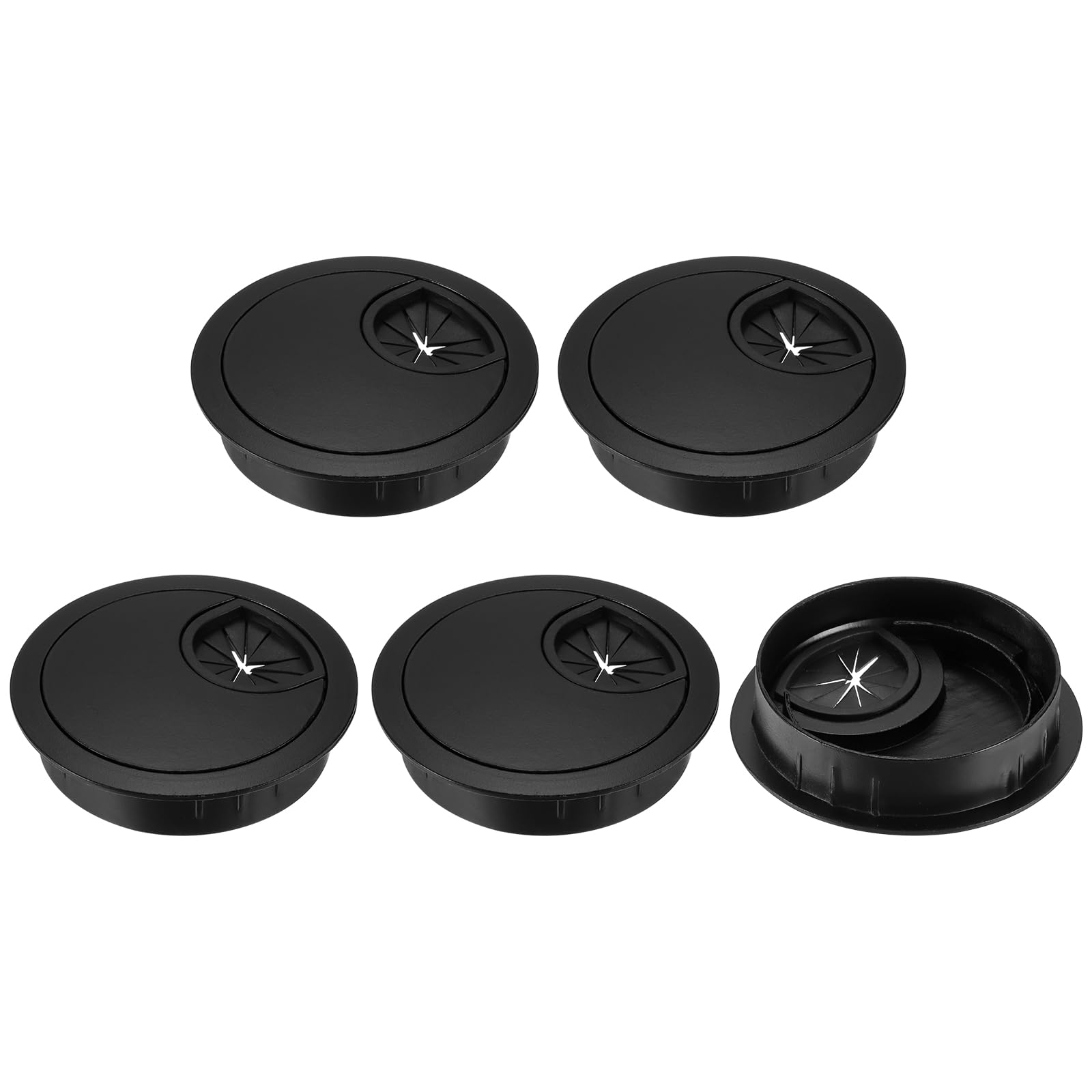 uxcell 5Pcs Cable Hole Cover 2-1/8 Inch Zinc Alloy Desk Cable Wire Cord Grommet Hole Cover for Office Computer Desk Wire Organizer, Black