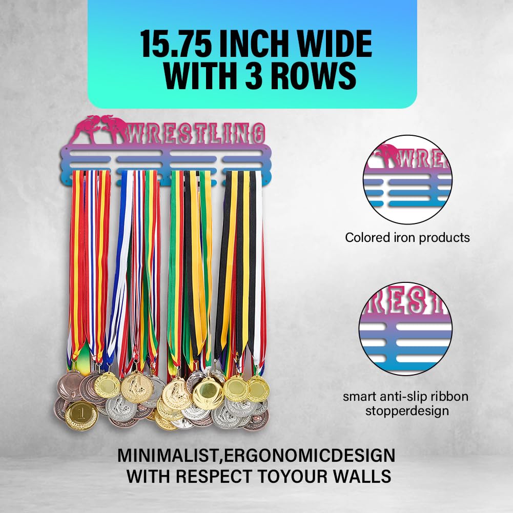 PH PandaHall Wrestling Medaille Hanger Display, Sport Medaillenhalter Display Rack Wandhalterung Hänger Dekor 3 Zeilen Sport Award Rack mit Schraube für über 50 Medaillen Halskette Schmuck 40cm