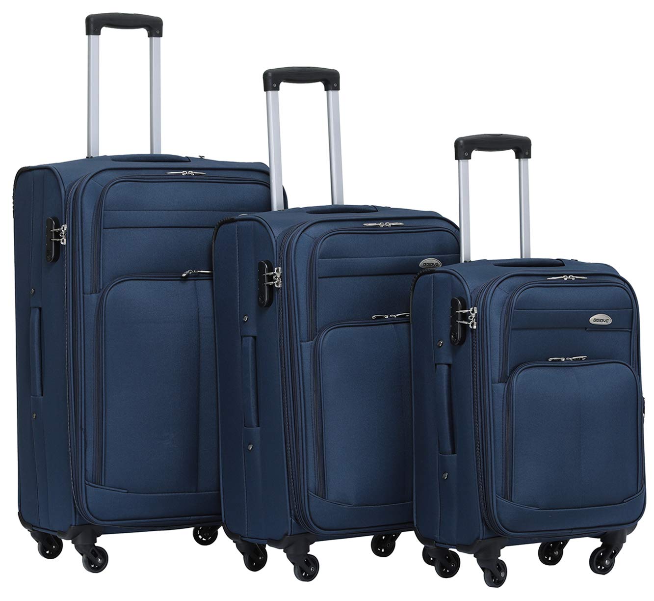 BEIBYE Stoffkoffer Kofferset mit Außentaschen, Erweiterbarer Trolley Reisekoffer mit Zahlenschloss und Namensschild, Leichter Softshell Koffer mit Rollen