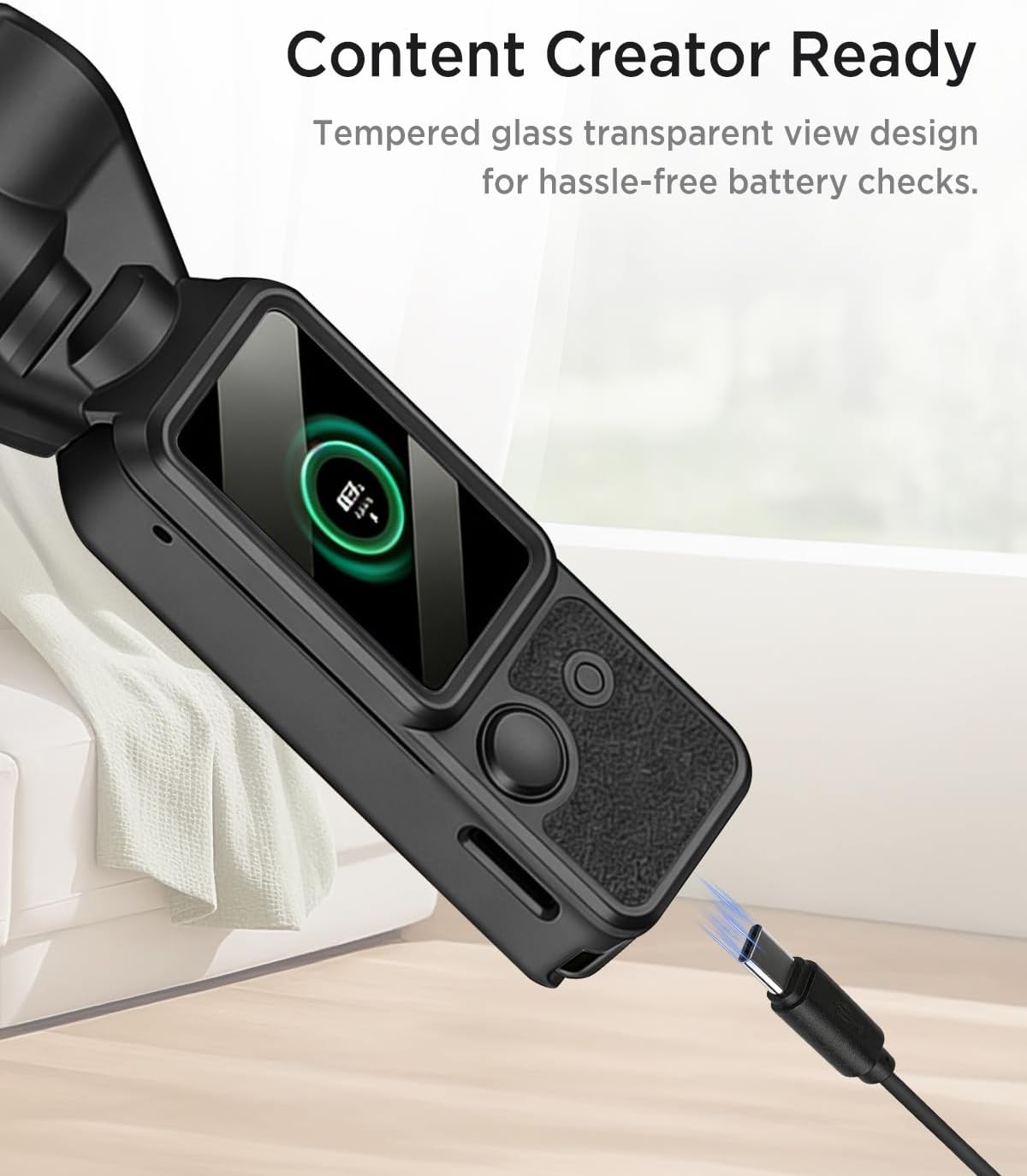 Miimall Protective Cover for DJI Osmo Pocket 3 Case, Gimbal Handle Camera Lens Cap Screen Protector, 360° Full Body Protection Hard Portable Cover Case for Osmo Pocket 3 Accessories Black image 2