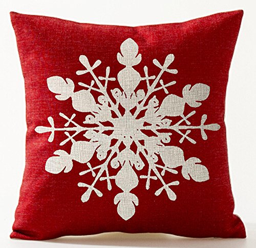 Andreannie Winter Greetings Beige Ivory Shadow Beautiful Snowflake In Red Merry Cotton Linen Throw Pillow Case Cushion Cover Home Office Living Room Decorative Square 18 X 18 Inches #TOP17