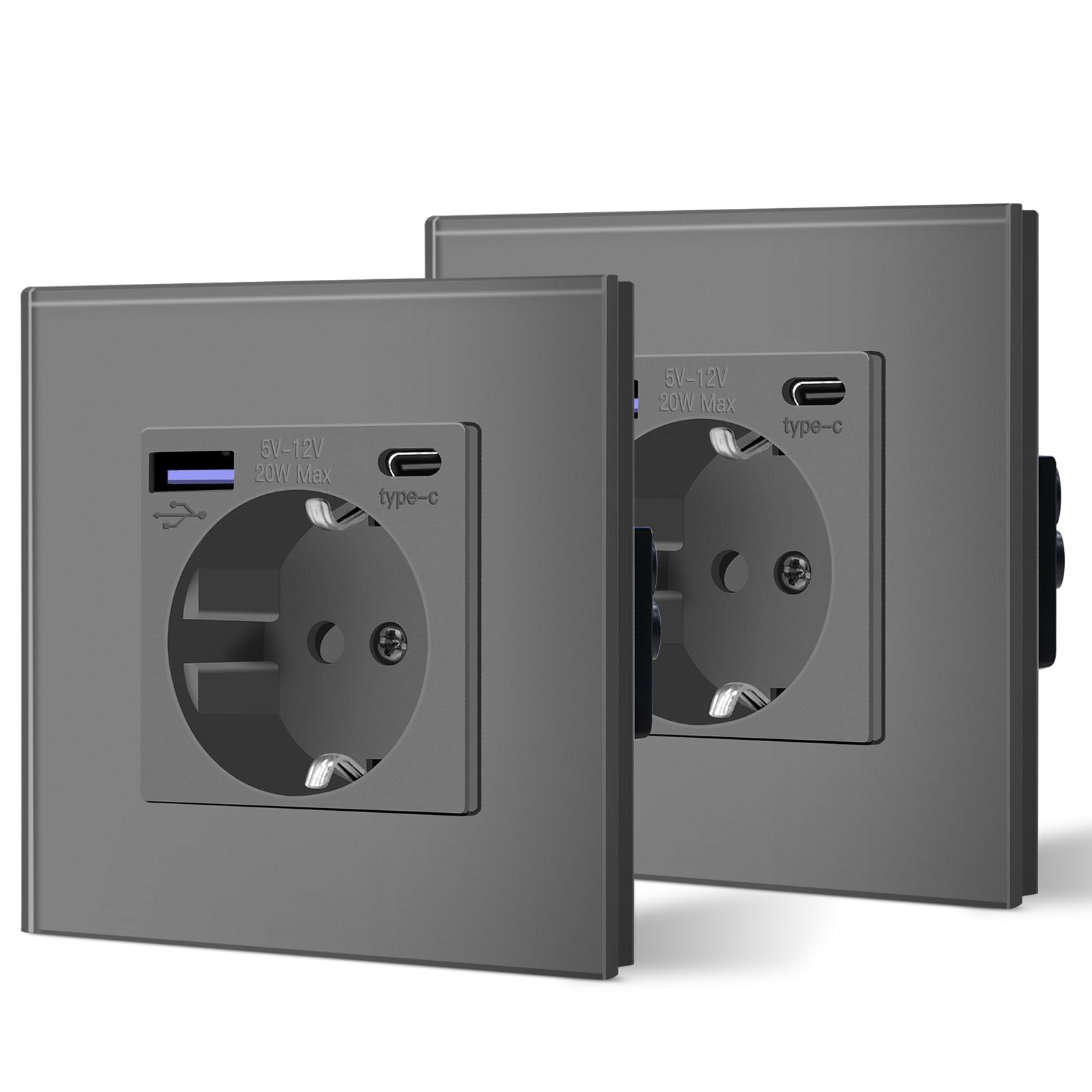 BSEED Enchufe Pared con 20W USB y Tipo C,Enchufe USB C de Cristal,Carga Rápida,3 en 1，Fácil Instalación,1 Enchufe,86mm Blanco — view 67