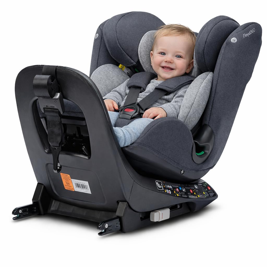 Osann Floyd360 - Kindersitz 40–150 cm, 360 Grad drehbar in allen Positionen, Reboarder ab Geburt mit Isofix, mitwachsender i-Size Kinderautositz - Dark Grey Melange