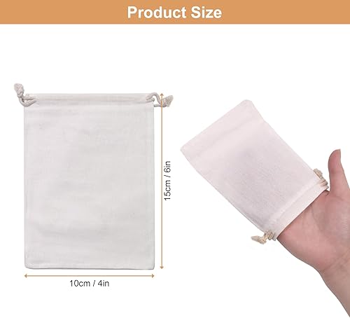 Miniatura 2 de SumDirect 20 bolsas de muselina de algodón, mini bolsas de regalo ligeras blancas transpirables con cordón, bolsas de almacenamiento reutilizables