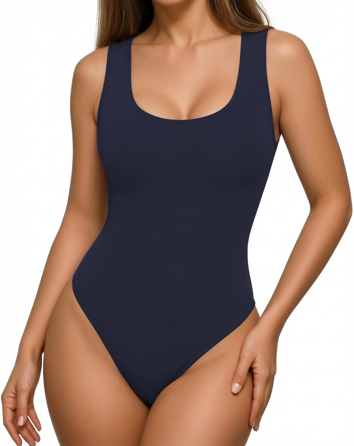 MANGOPOP Women's Tank Top Scoop Neck Bodysuit Sleeveless Racerback Body Suit Ribbed Knit Slim Fitted Soft Sexy Going Out Tops