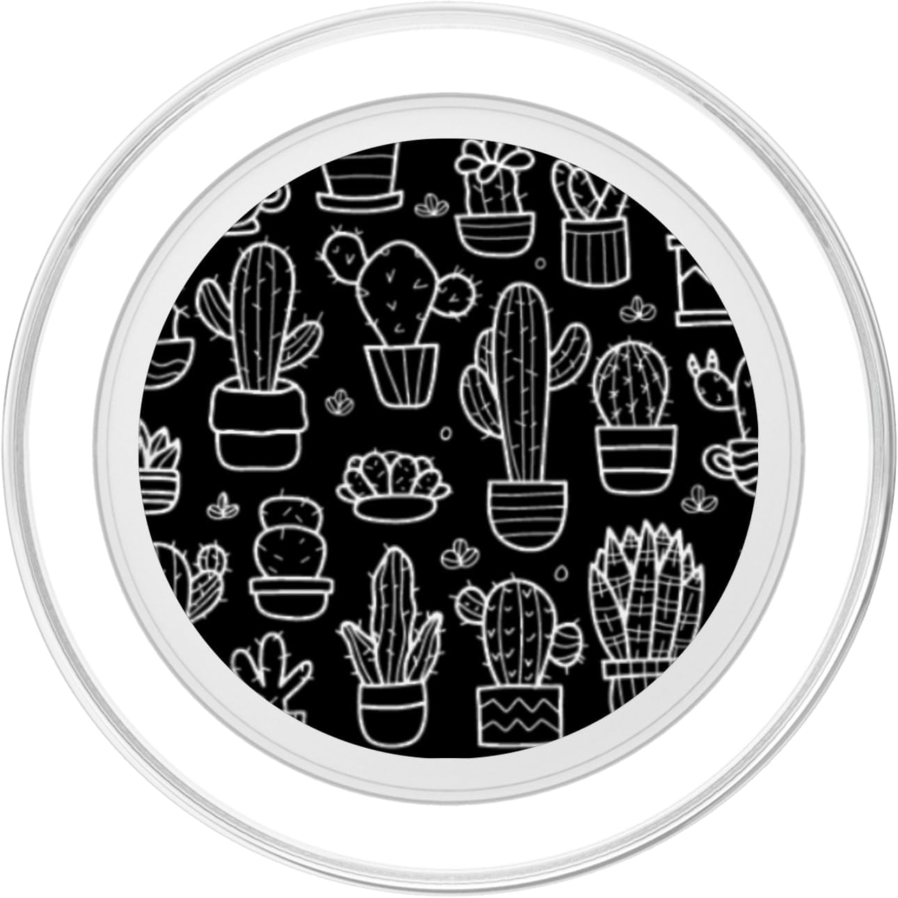 Black & white Cacti Cactus Doodle Pattern PopSockets PopGrip: Swappable Grip for Phones & Tablets PopSockets MagSafe PopGrip for iPhone