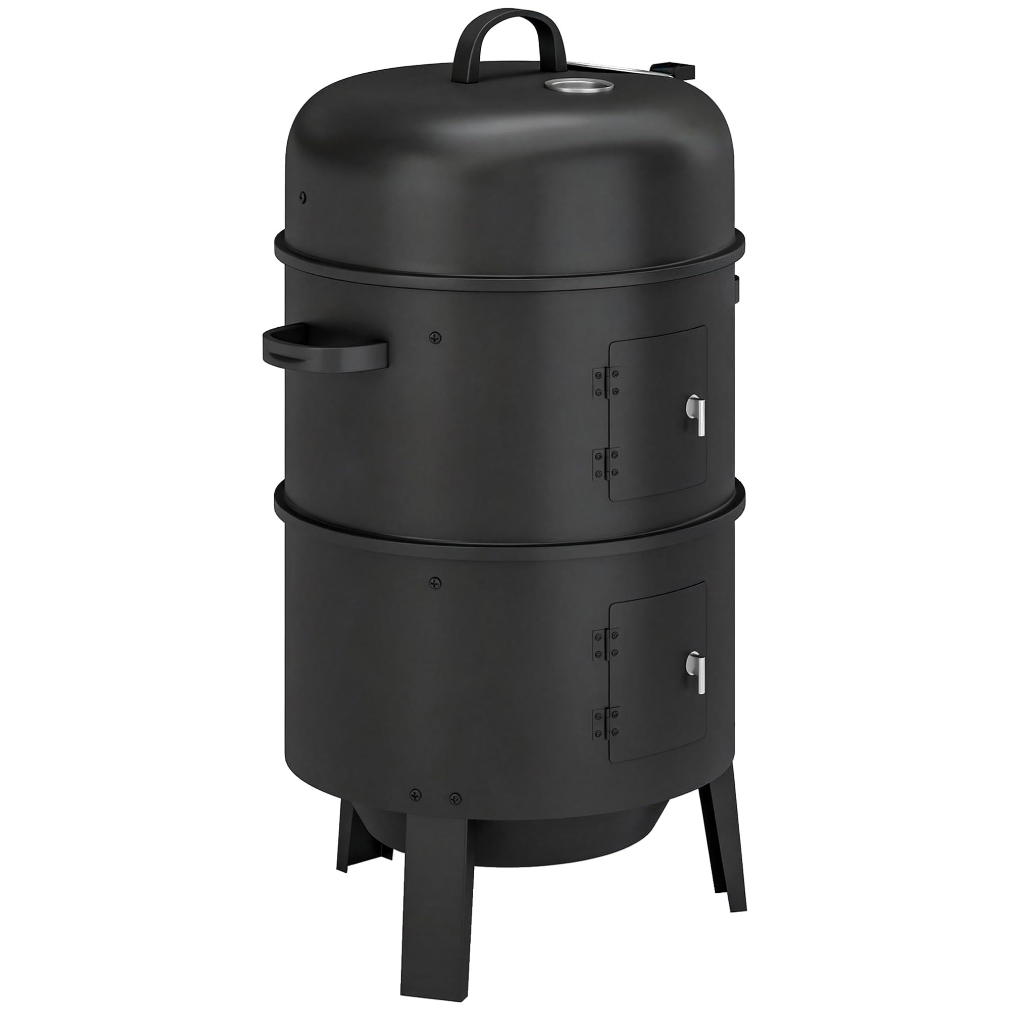Outsunny Unisex Black 3-In-1 Vertical Charcoal Smoker With 2 Grill Grates, Thermometer In