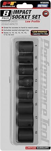 Miniatura 3 de Performance Tool W38590 - Juego de llaves de vaso MET de perfil bajo de 8 piezas de 38 pulgadas con funda de transporte, perfecto para espacios