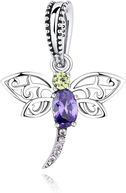 XMYL Hollow Dragonfly Charm S925 Sterling Silver Bead Charms with Cubic Zirconia Charms for Bracelets And Necklaces, Thanksgiving Birthday Gift with Jewelry Box