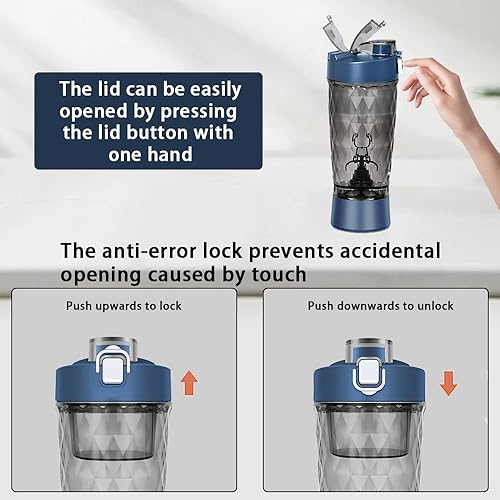 Miniatura 5 de Botella mezcladora eléctrica de proteínas, vaso mezclador recargable por USB, botellas portátiles para gimnasio y deportes, sin BPA, tritán, 22