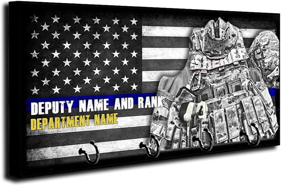 Brotherhood Thin Blue Line American Flag Tools of The Trade Personalized Name Rank Key Holder Organizer Wall Mount Rack for Holders The Home Keys Ring Decorative Hangers Decor Hook Hanger
