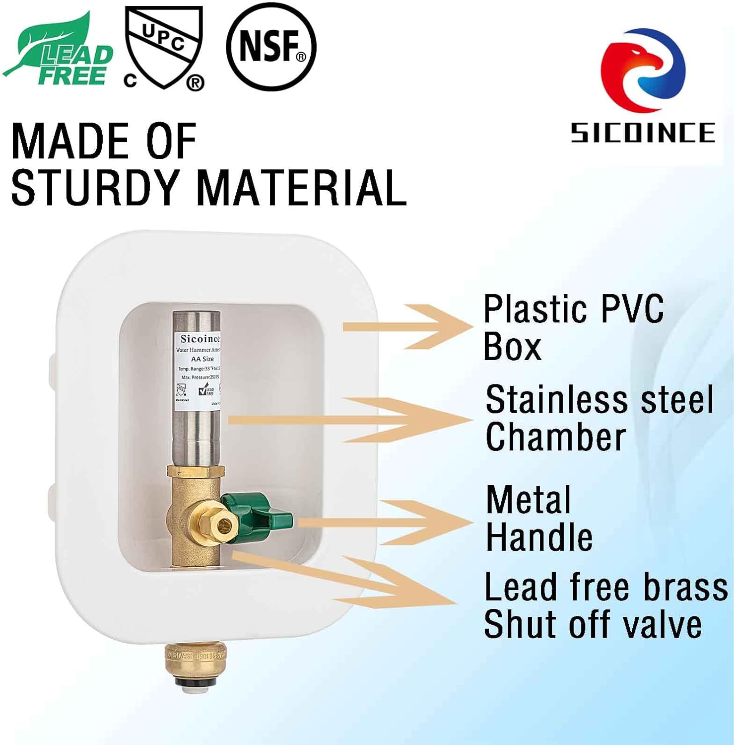 Buy sicoince Ice Maker Outlet Box with Water Hammer Arrestor and 1/4