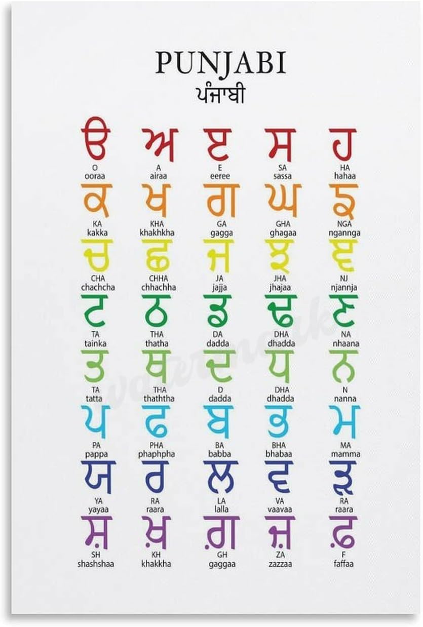 Punjabi Alphabet Poster Kids Educational Poster Panjabi Language Chart Posters (1) Canvas Painting Posters And Prints Wall Art for Living Room Bedroom Decor 08x12inch(20x30cm)