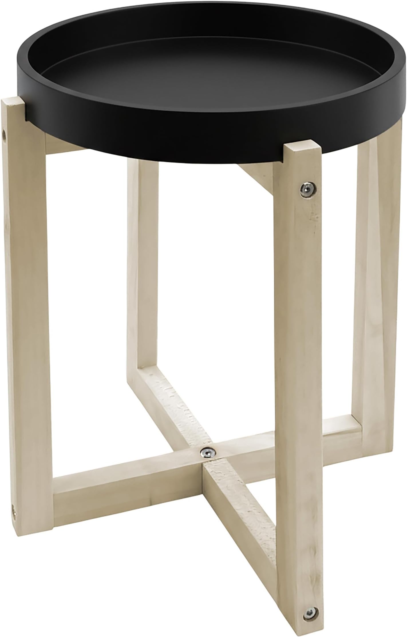 Spetebo Round Wooden Side Table with Table Top in Tray Design 30 cm – Black – Decorative Flower Table with Natural X-Frame – Coffee Table Sofa Table Decorative Table Flower Stool Plant Stand