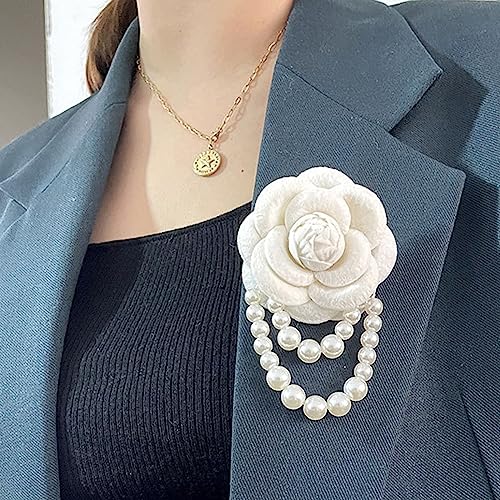 Vintage Wool Camellia Flower Pearl Tassel Brooches Pin Bracelet,Hairpin Headpieces Brooch Shawl Pins Wedding Party Gift Dainty Elegant Lapel Pins Dress Suit Clothes Accessories3