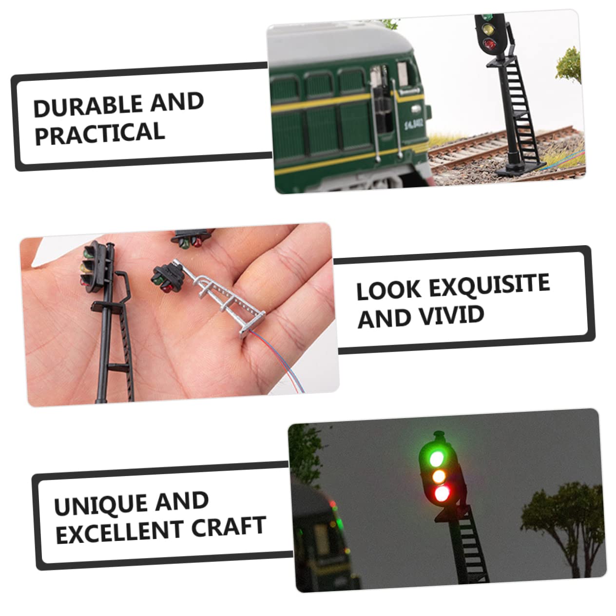 Lurrose 3pièces Modèle De Feu De Signalisation pour Train Miniature Signal Lumineux Vert-Jaune-Rouge pour Décoration De Paysage Table Accessoire De Modélisme Ferroviaire