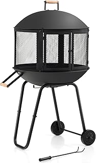 Tangkula Portable Fire Pit with Wheels, 28 Inch Wood Burning Fire Pit wi...