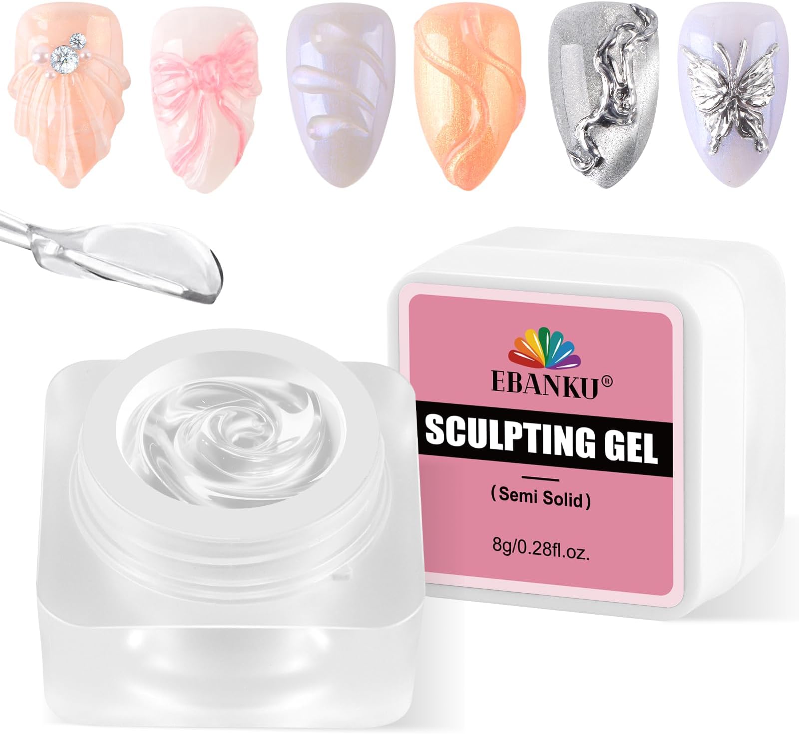 EBANKU 3D Semi-Solid Sculpting Gel for Nails–Chrome Finish Nail Art Gel, Sculpting for Nail Art, No-Flow Formula, No Wipe