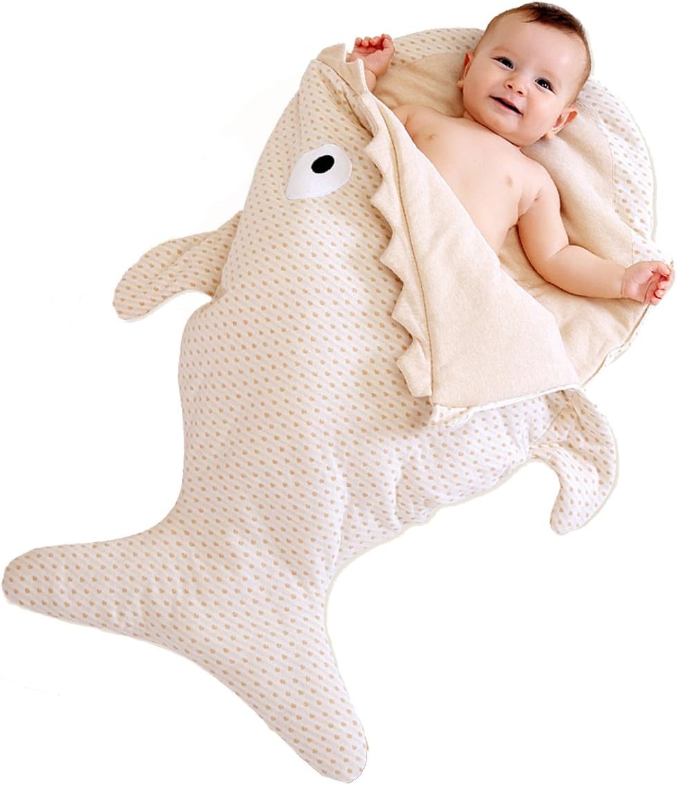 Fairy Baby Organic Cotton Shark Baby Sleeping Bag Stroller Blanket for 3-12Months,Light Coffee Love