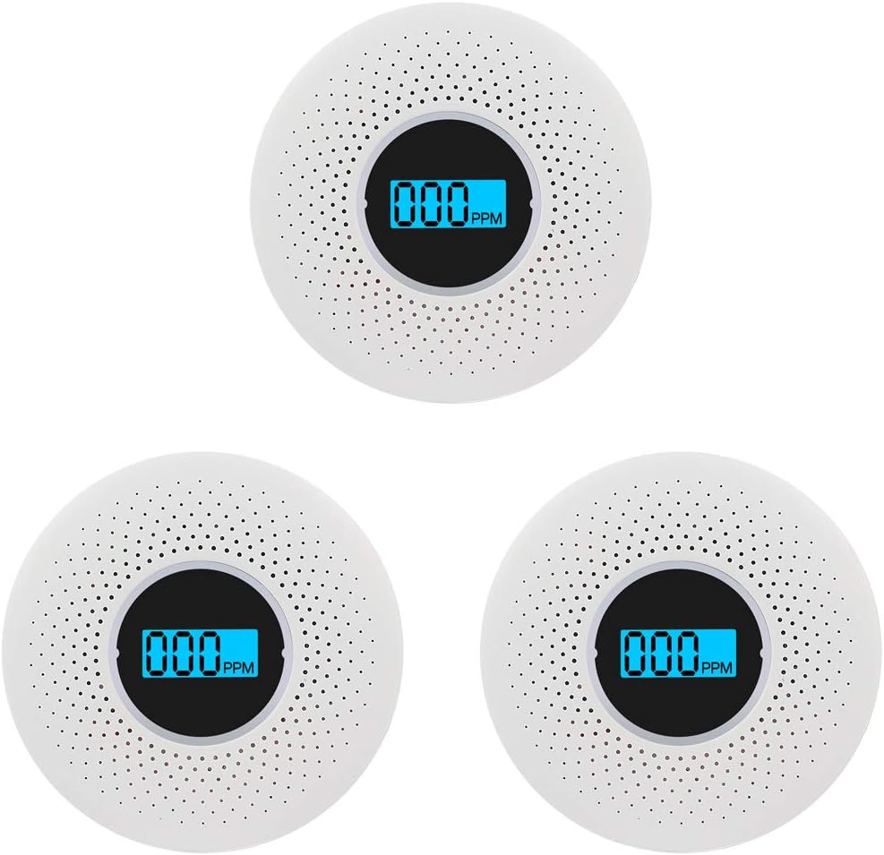 Smoke and Carbon Monoxide Detector Combo - with Voice Warning and LCD Display CO Smoke Alarm Detector(Not Included AA Battery)- 3 Pack