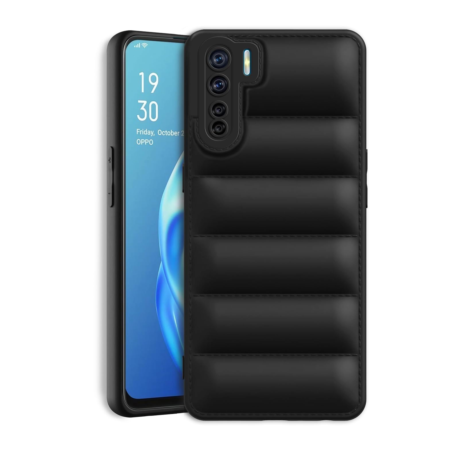 Amazon Brand - Solimo Puffer Case Camera Protection Soft Back Cover for Oppo F15 - Black - Rubber