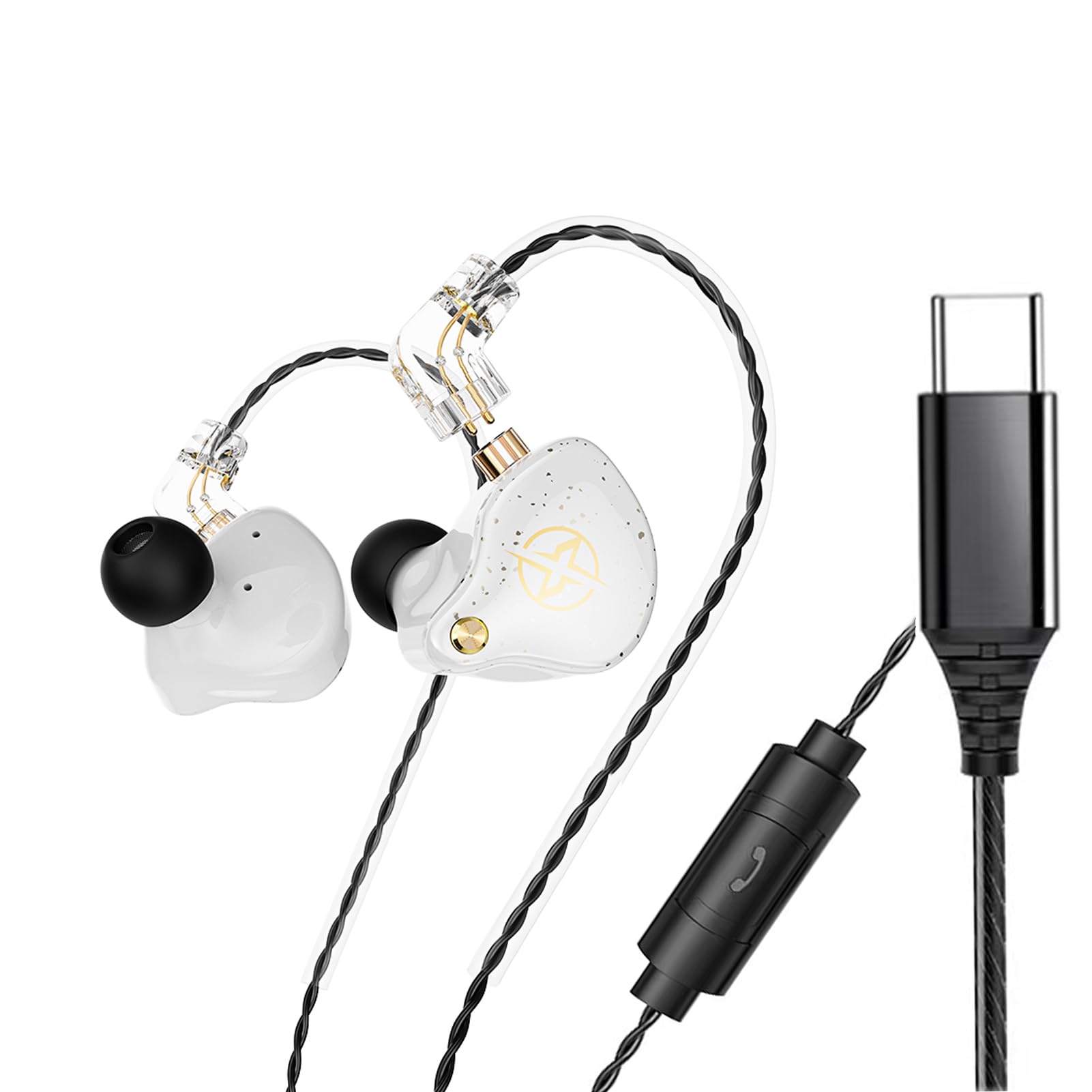 FEDAI DX2 in Ear USB C Headphones & Earbuds, Noise Isolating for Running/Gym/Workouts, Type C Headset with Microphone, 3-Button Remote (White With Mic