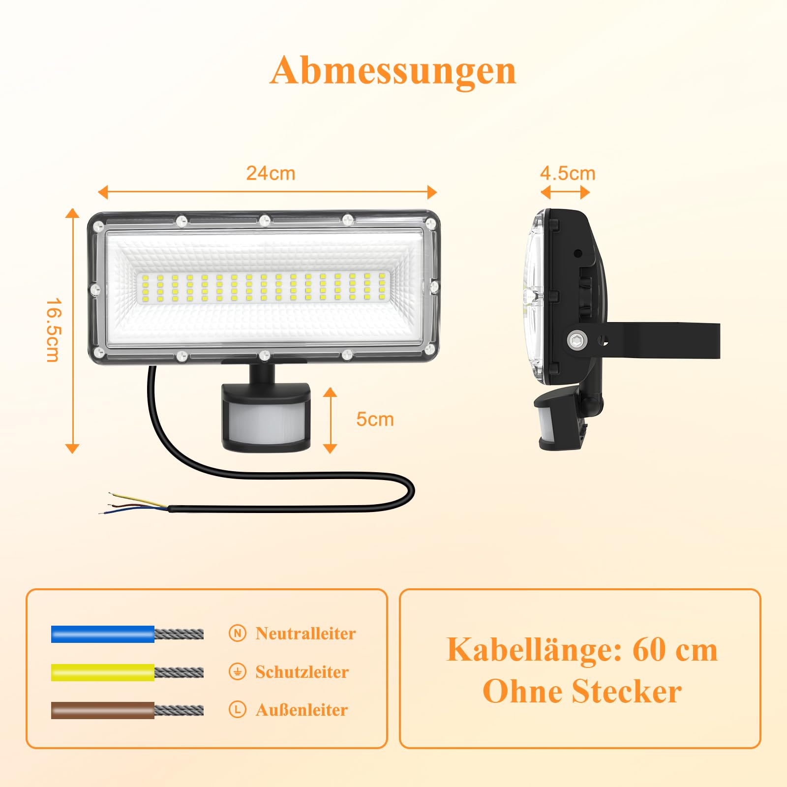 50W LED Strahler mit Bewegungsmelder 7000LM Flutlicht 6500K Kaltweiß Superhell Scheinwerfer Außenstrahler IP67 Wasserdicht LED Fluter mit Bewegungsmelder Außen für Garten Terrasse Vorhof