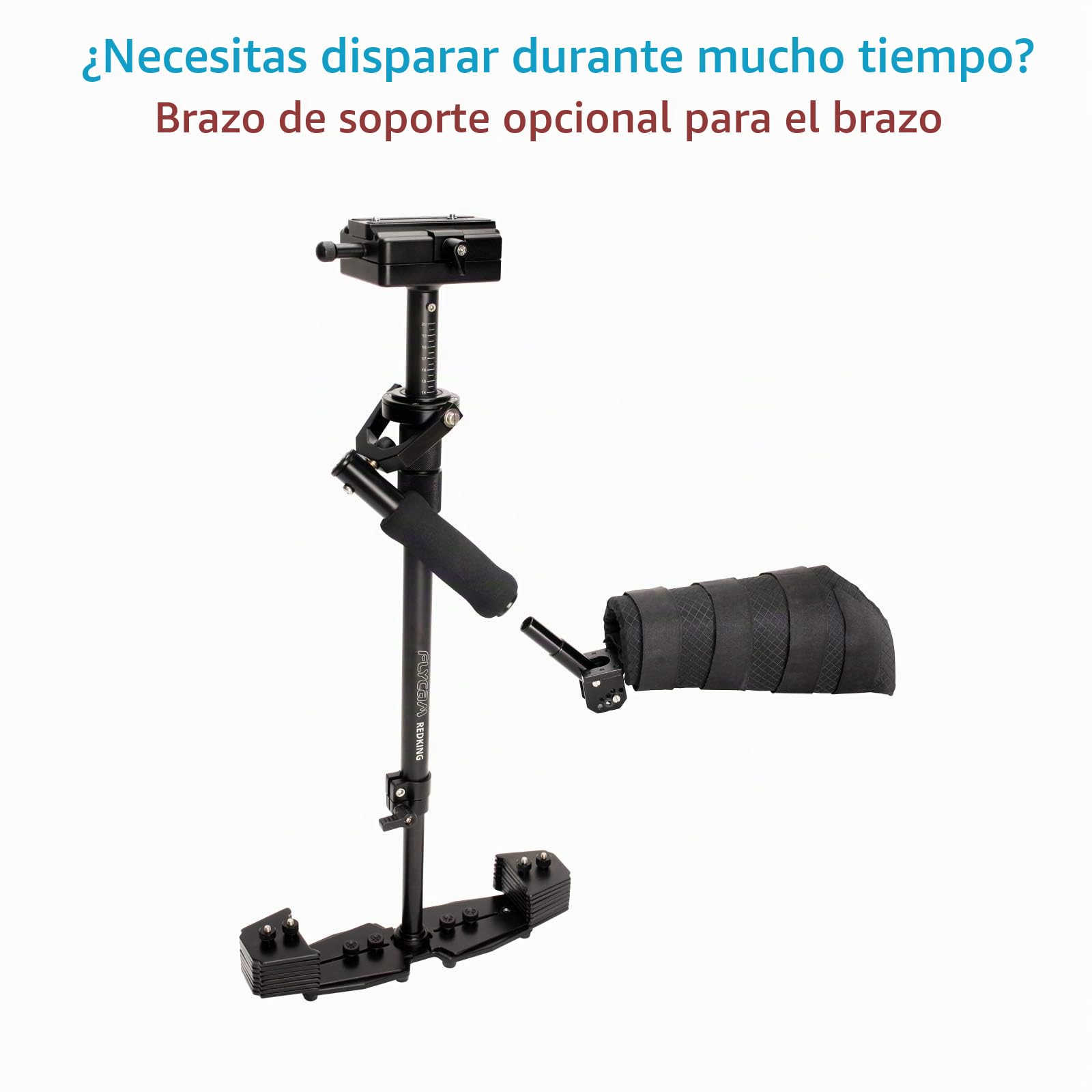 FLYCAM Estabilizador de cámara de vídeo Manual Redking, 0,8-7 kg | Placa de liberación rápida tipo dovetail con gimbal de 3 ejes; poste telescópico de 55 a 82 cm con escala láser.
