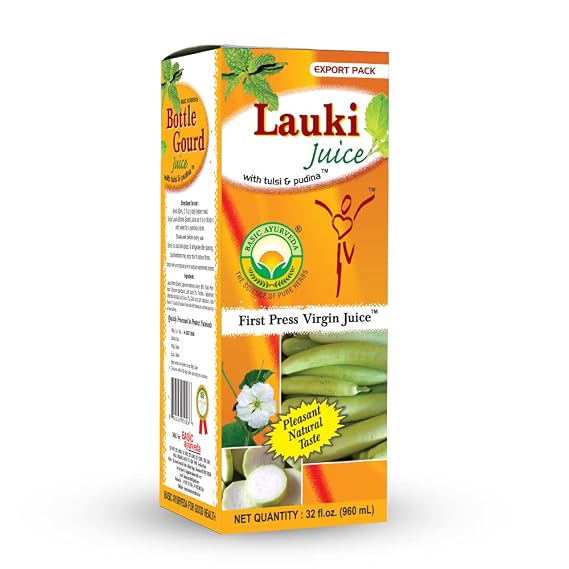 BASIC AYURVEDA Lauki (Bottle Gourd) Juice with Holy Basil & Mint Leaves | 32.46 Fl Oz (960ml) | Supports Digestion & Hair Health | Herbal Detox & Daily Ayurvedic Wellness Drink | No Added Sugar