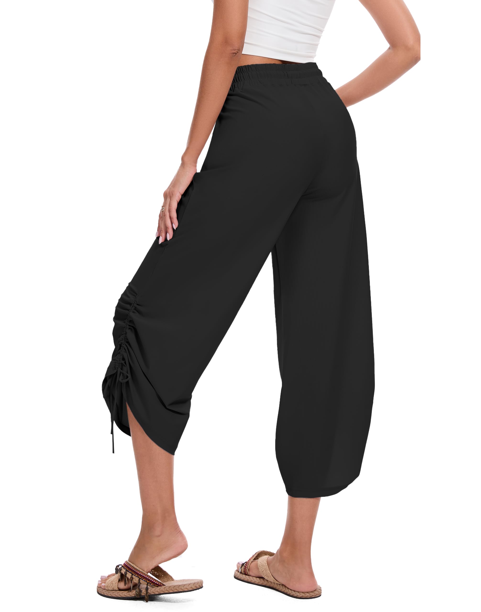 Women's 25" Wide Leg Beach Pants High Waisted Swim Capris Baggy Summer Travel Pant Quick Dry Flowy Cropped Bottoms-image-20