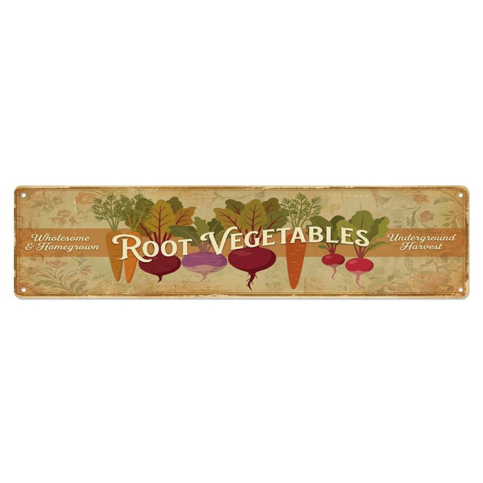 Fqcyn Style Metal Tin Sign Vintage Cottagecore Garden Root Vegetables Banner