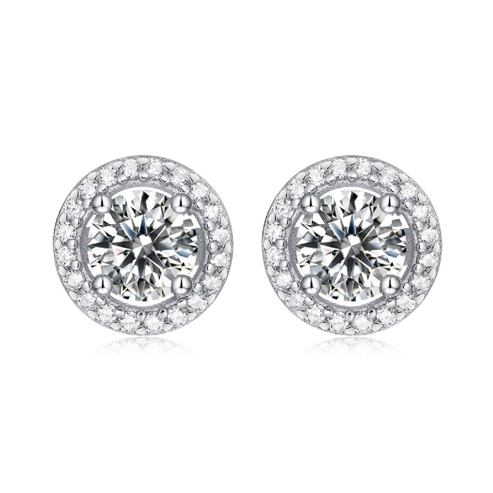 Kolczyki sztyfty białe złoto 750 585 375 damskie kolczyki damskie eleganckie wzornictwo Halo z 4 wypustkami okrągłe Moissanite 0,5 ct / 1 ct kolczyki na sztyfcie prawdziwa biżuteria ślubna dla