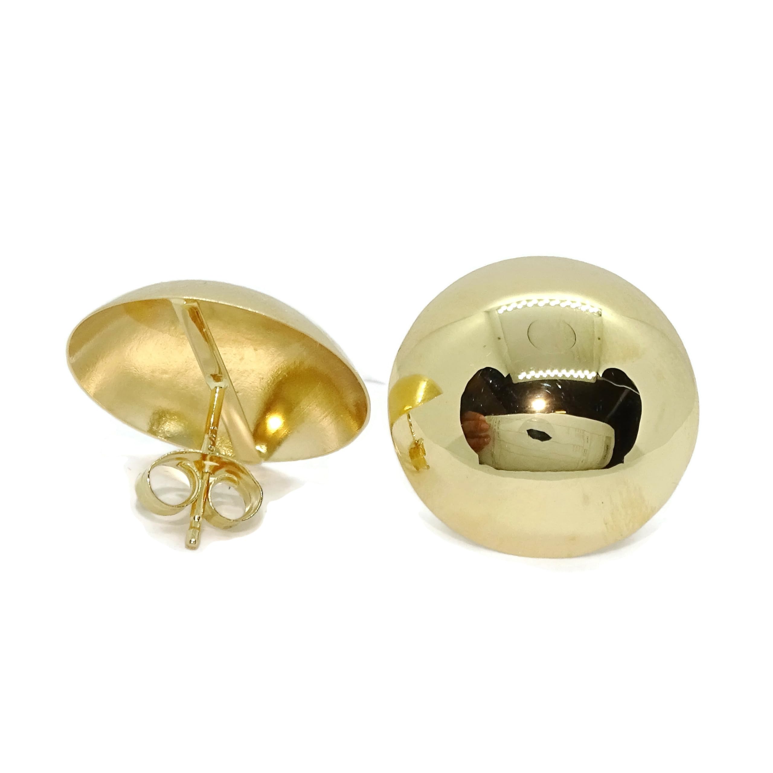 Orecchini Oro Giallo 9K A Mezza Sfera - 8 Mm, Chiusura A Pressione, Gioiello Anallergico Certificato - Prodotto In Spagna - 4