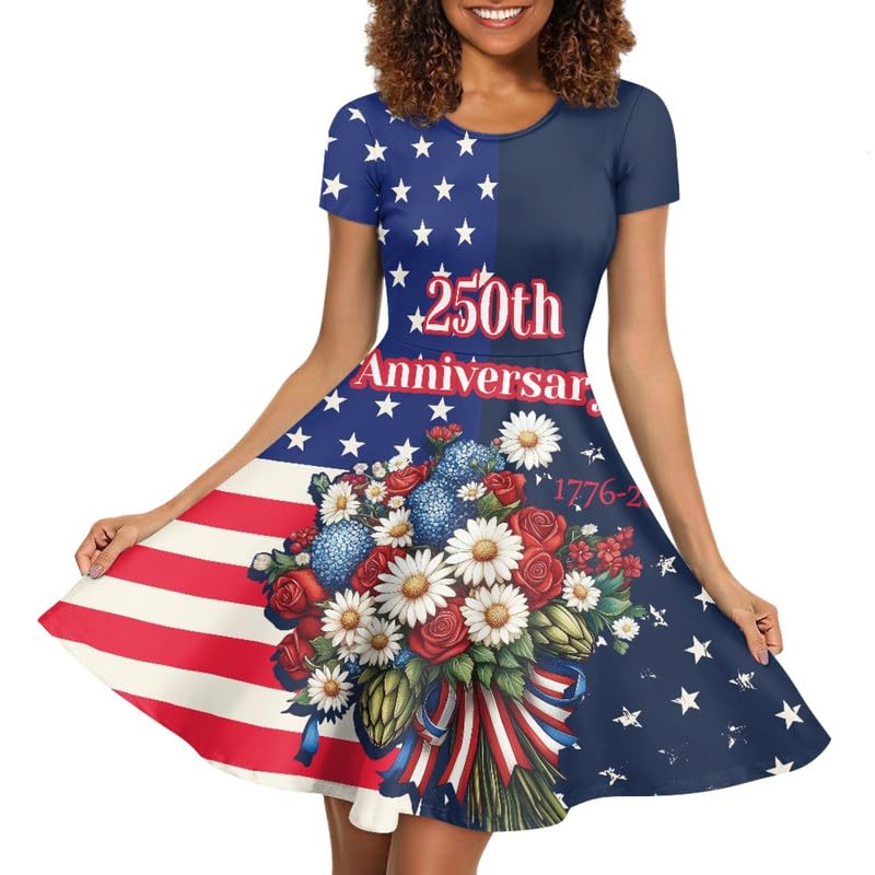 Image of Irisjudy T Shirt Dress for Women Short Sleeve Girls Short Sleeve Dress Plus Size, O Neck Knee Length Midi Dress for Ladies
