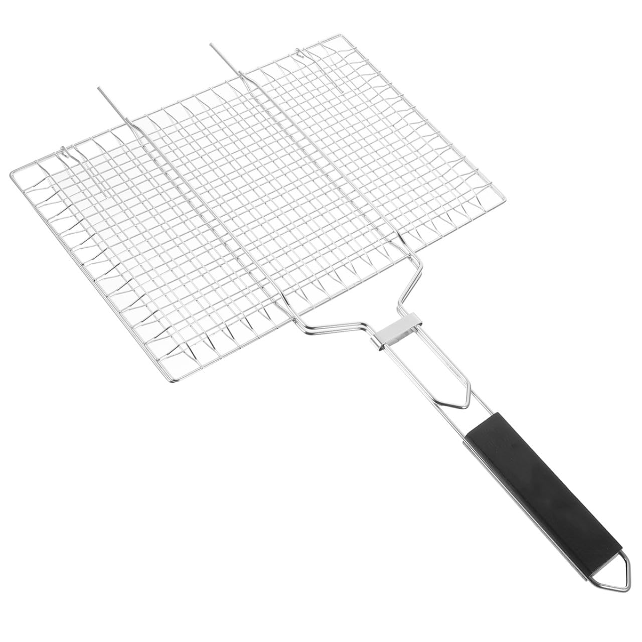 ibasenice Cestello per Barbecue in Acciaio Inossidabile con Manico in Legno Nero, Facile da Pulire, Superficie Liscia, per Grigliate All'aperto e Campeggio