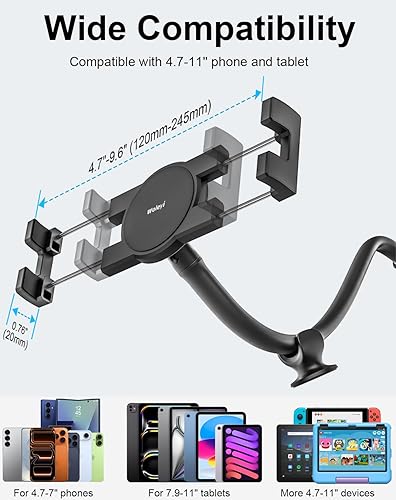 Miniatura 6 de woleyi Soporte para tableta para parabrisas de automóvil, [súper succión y estable] Soporte de tableta de brazo largo para tablero de ventana de