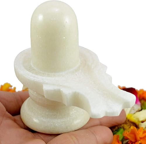 Craftslook Shiva Linga de mármol blanco de 2.5 pulgadas Estatua de Shiva Lingam de mármol blanco piedra para Puja - Hindus adoración Dios natural