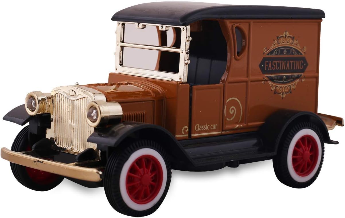 Gooyo Vintage Cars Retro Style 1:32 Vintage Toy Cars Door Open Scale Die-cast Metal Car Model Collection Light & Sound Toys for Boys (Brown)