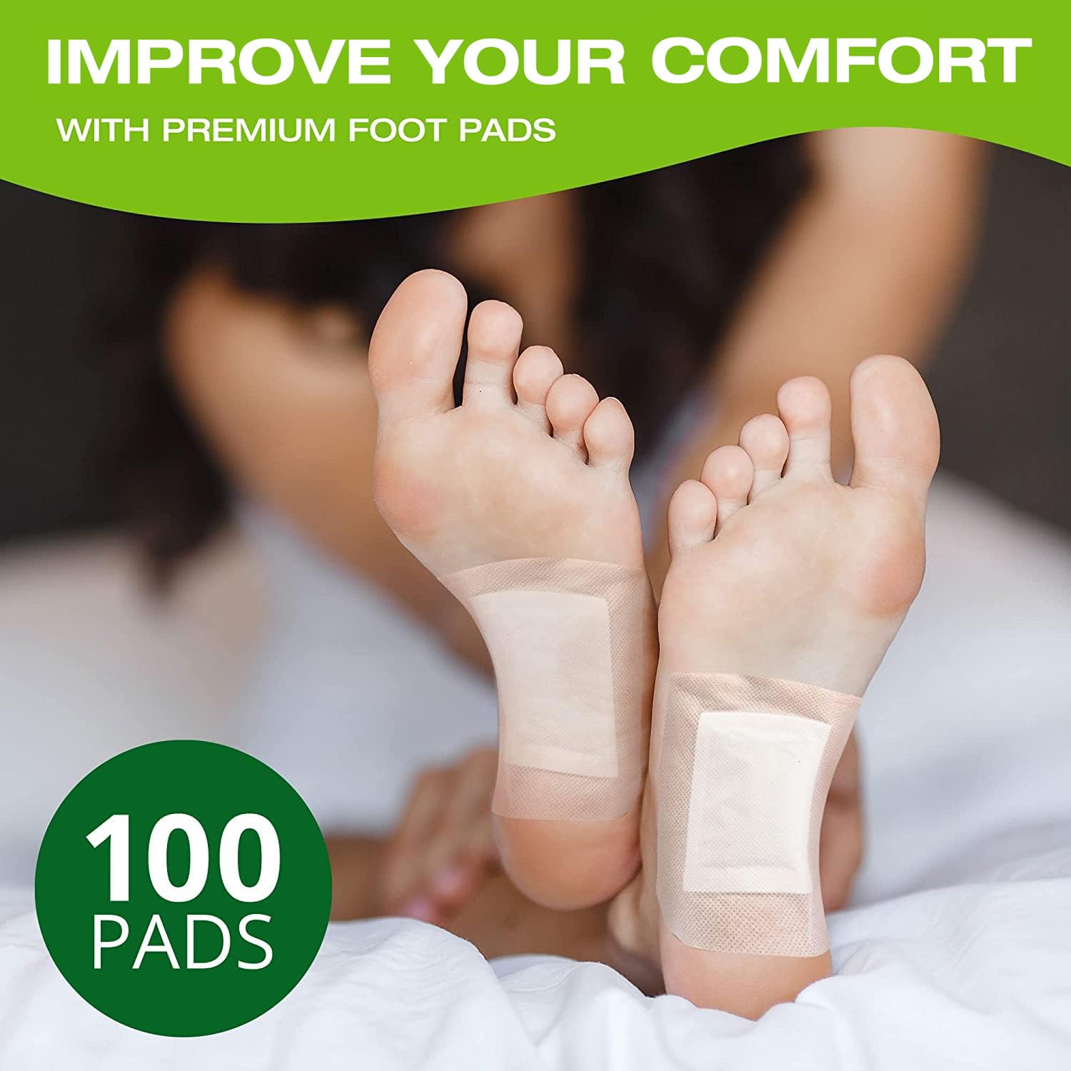 Natural Herbal Foot Pads - Ginger Oil & Bamboo Charcoal - Foot Care Patches for Daily Use - (Green, 100 Pads)